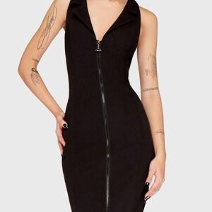 Killstar Deathly desire black midi dress with zipper detal and collar XL NWT